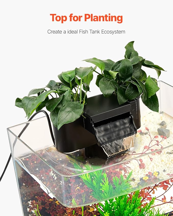 VEVOR Fish Tank Aquarium, 3.5 Gallon Arch Ultra-Clear GPPS Starter Smart Tank Adjustable 3 Color Lighting, Self Cleaning System Fishbowl for Freshwater & Saltwater Fish Home, Office, or Pet Use