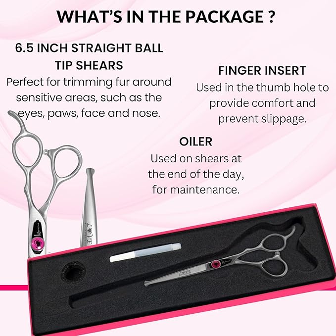 Kenchii Love Dog Grooming Scissors, 6.5 Inch Straight Balltip Shears, Dog Scissors for Grooming, Professional Pet Grooming Scissors, Safety Round Tip Shears