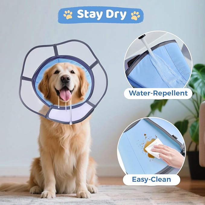 Soft Dog Cone Collar After Surgery Recovery,Adjustable E-Collar with Removable Shield,Lightweight,Breathable Anti-Licking Protective Cone for Large,Medium,Small Pets (Blue, XL (Neck:17''-22''))