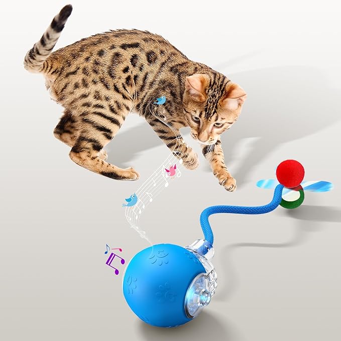 Interactive Cat Toys for Indoor Cats - Kitten Toy with Speedy Tail 2.0, Automatic Cat Toys for Bored Indoor Adult Cats, Motion-Activated, 2025 New Upgraded, USB Rechargeable (Blue)