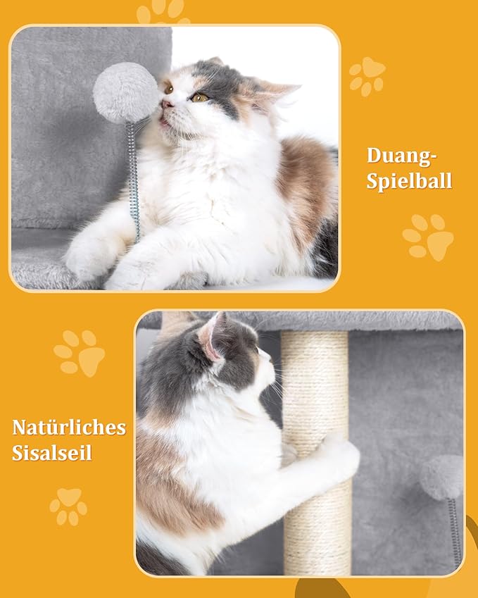 14in Cat Tree Tower with 20 * 16.5in Perch Bed and Washable Top for Large Adult Cats, Condo and Scratching Post for Indoor Kitten Pet, Light Gray