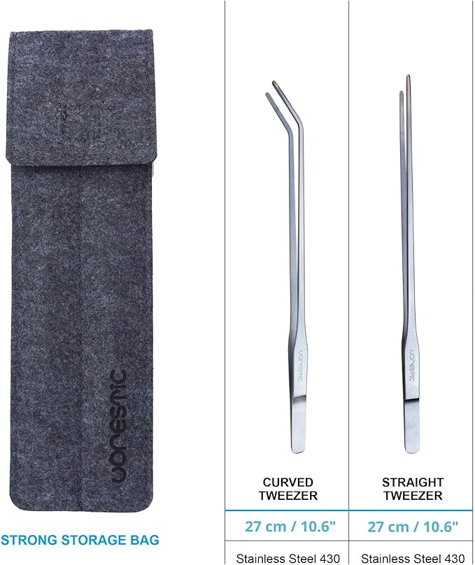 2 Pcs 10.6 Inches Heavy Duty Reptile Feeding Tongs, Long Aquarium Tweezers, Straight and Curved Long Tweezers for Aquarium and Terrarium