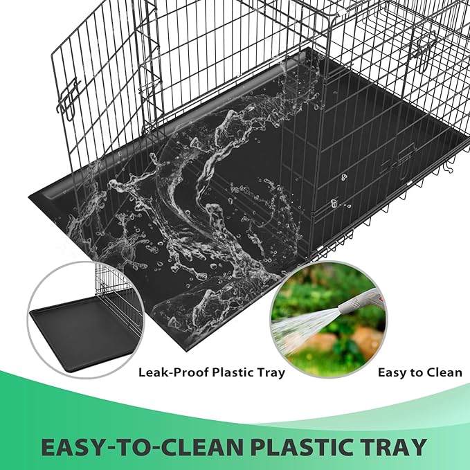 BestPet | Dog Crate | 24" | Black | Foldable Metal Kennel with Double Doors, Secure Slide-Bolt Latches, Leakproof Tray | Portable Dog Cage for Small Breeds | for Travel, Indoor & Outdoor Use