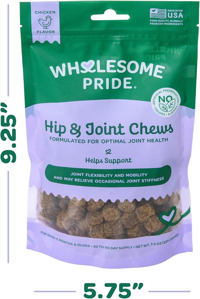 Wholesome Pride Hip & Joint Supplement for Dogs – 90 Soft Chews – Glucosamine, Chondroitin, MSM & Turmeric – Mobility Support & Arthritis Relief for Growing, Adult & Senior Dogs