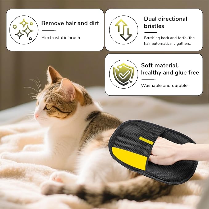 3Pcs Electrostatic Gloves Pet Hair Removal, 2025 Thickened Pet Hair Remover Glove, Washable Reusable Dog Cats Hair Gloves for Furniture Bed Sheets Couch Clothes Carpet Car Seat
