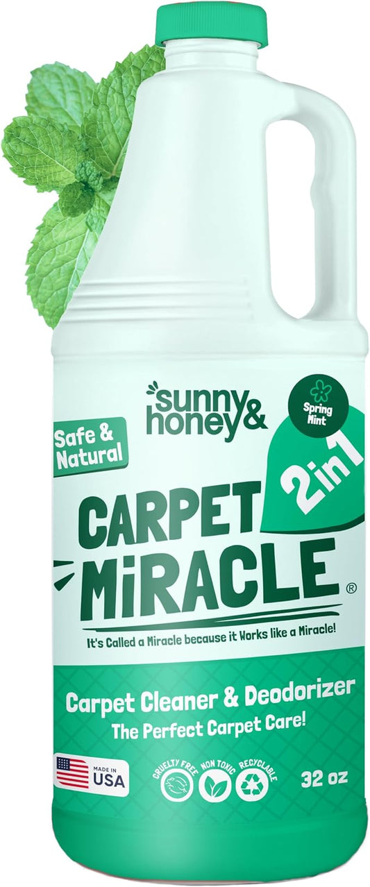 Sunny & Honey Carpet Shampoo & Cleaning Solution - 32 Fl Oz Spring Mint Scent - Pet Carpet Cleaner Machine Solution - Rug & Upholstery Cleaner - Stain Remover & Odor Deodorizer