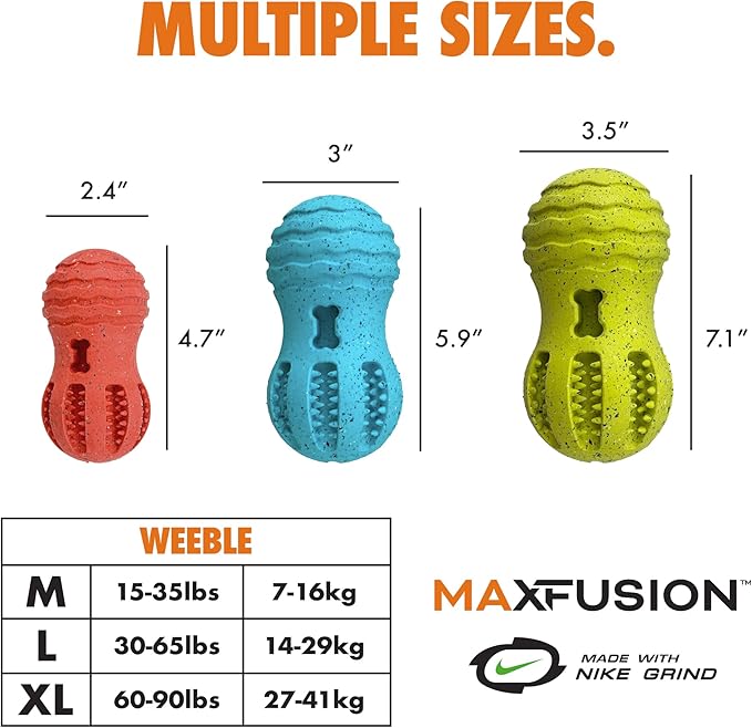 Max Fusion with Nike Grind, Dog Chew Toy, Arlee Weeble Treat Dispensing Toy for Dogs, Durable & Interactive for Pets, M