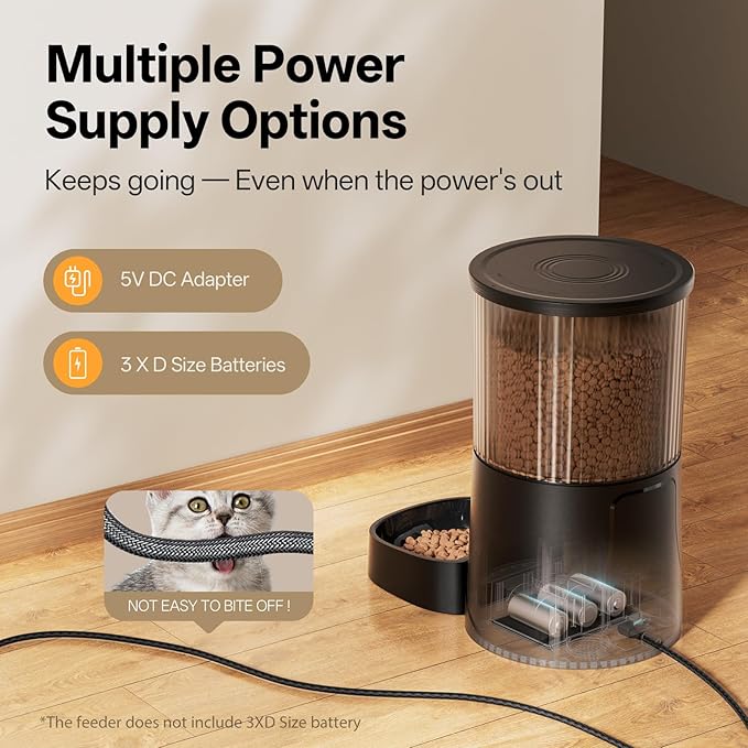 Automatic Cat Feeder WiFi- 5Ghz Cat Food Dispenser with APP Remote Control- Auto Pet Feeder for Small Dog Indoor- Easy to Set Up and Clean- Dual Power with Desiccant Bag Keep Fresh