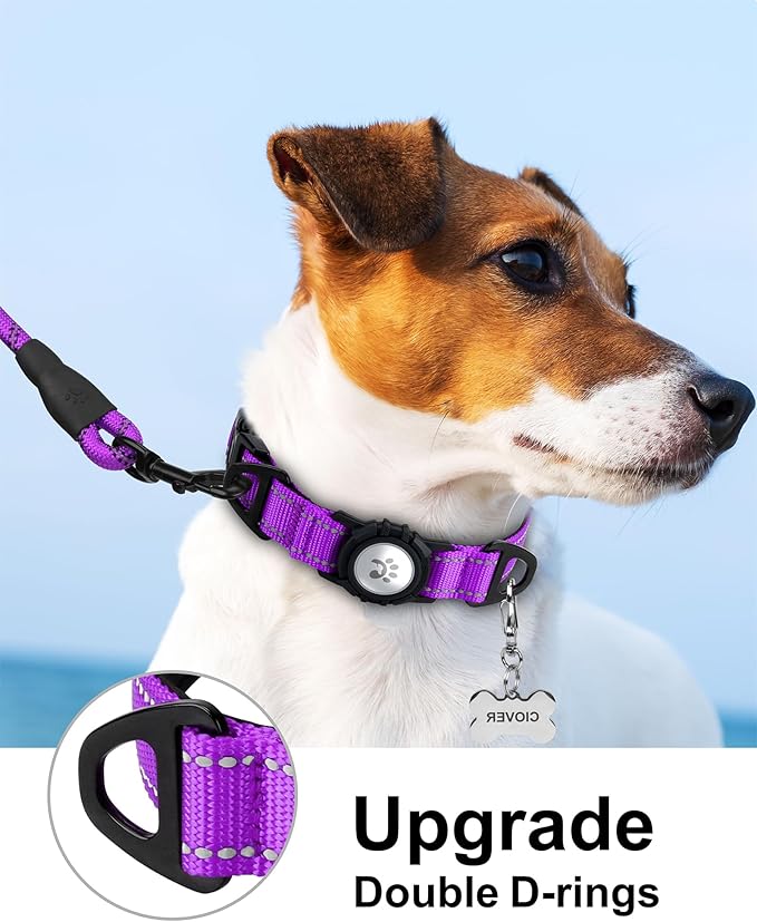 TagME Airtag Dog Collar,Waterproof Reflective Pet Collar with Airtag Holder,Soft Padded and Double D-Rings for Small Dogs,Purple