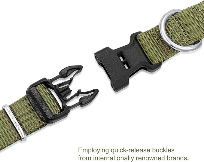 Mikivery Nylon Dog Collar with Quick Release Buckle Soft Adjustable Sturdy for Small Medium Large Dogs Military Green,L