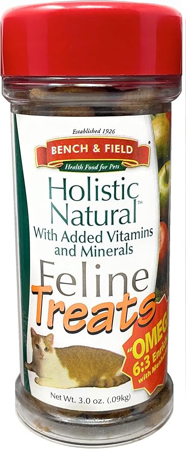 Bench & Field Holistic Natural Healthy Kitty Cat Treats | Crunchy Fish-Shaped Bites | Delicious Seafood Flavored Snack, 3-Ounce Bottle