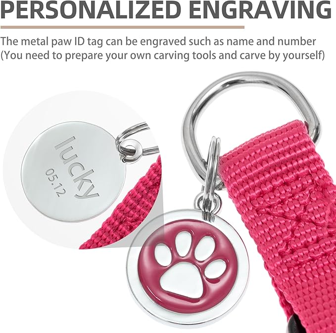 PUPTECK No Pull Dog Harness Soft Adjustable Basic Nylon Step in Puppy Vest Outdoor Walking with ID Tag DeepPink