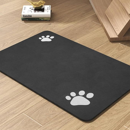 Pet Feeding Mat-Absorbent Dog Mat for Food and Water Bowl-No Stains Quick Dry Water Dispenser Mat-Dog Accessories Pet Supplies-Bowl for Messy Drinkers（Black,16"x24"