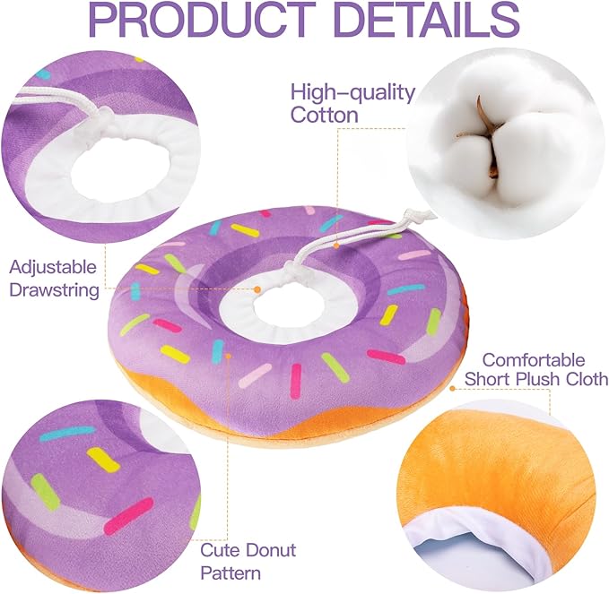 Cat Cone Collar Soft, Cute Cat Donut Collar After Surgery, Adjustable Kitten Recovery Cones to Stop Licking, Lightweight Neck Elizabethan Collars for Cats Kittens (Purple, Large)