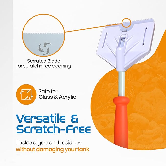 FL!PPER Flipper Platinum Aquarium Algae Scraper | Glass & Acrylic Tank Cleaner with Serrated Blade for Efficient Aquarium Maintenance (18” Rigid Shaft)