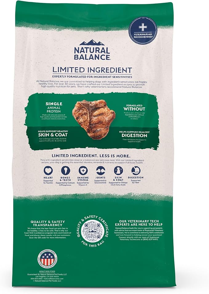 Natural Balance Limited Ingredient Adult Dry Dog Food with Healthy Grains, Lamb & Brown Rice Recipe, 24 Pound (Pack of 1)