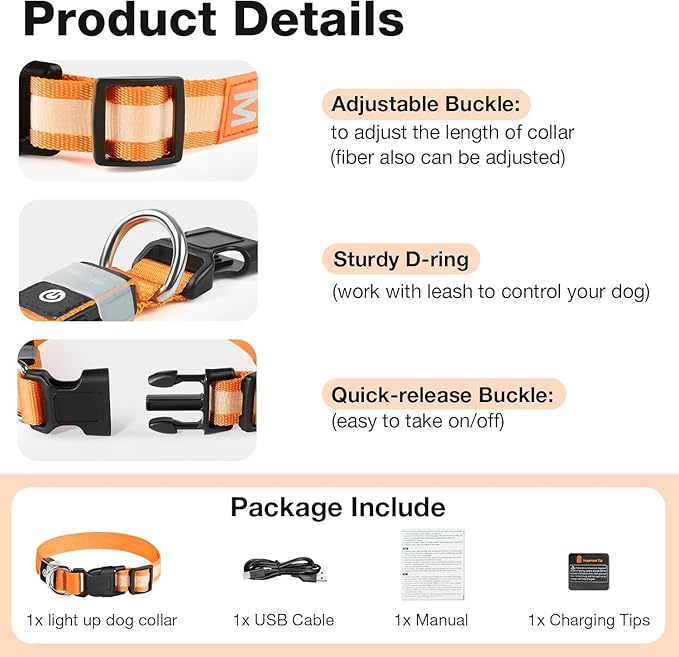 PcEoTllar Light up Dog Collar for Night Walking - LED Dog Collar Light Rechargeable Color Changing, Glow in The Dark Dog Collars Waterproof Glowing Dog Collars for Large Small Medium Dogs