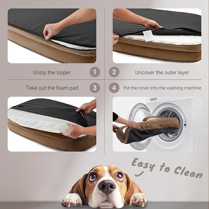 Soft Touch Orthopedic Dog Bed for Large Dogs with Faux Fur Top, Waterproof Pet Couch Bed with Removable Washable Cover and Supportive Foam Filling (Brown, Large)