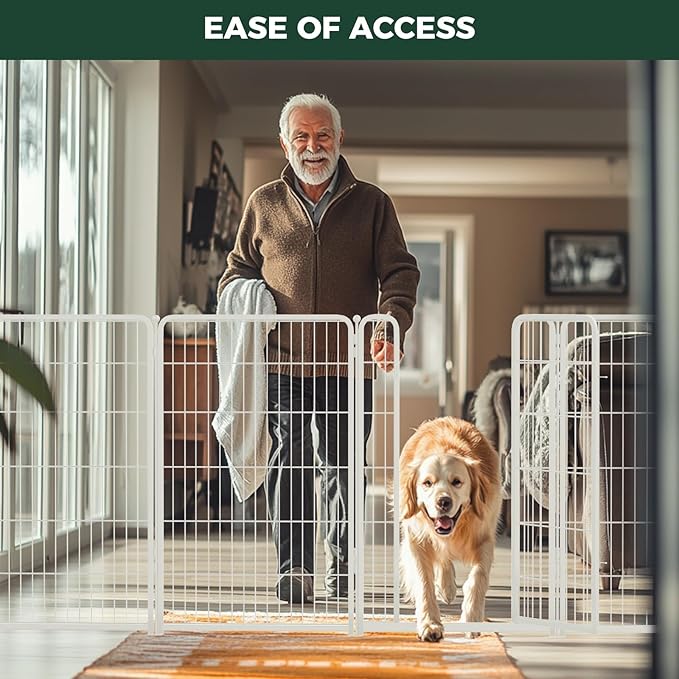 FXW Homeplus Unleashed Indoor Dog Playpen - Stress-Free and Safe Play, Heavy Duty 45 Inch 6 Wire Panels Dog Pen for Large Dogs, White│Patented