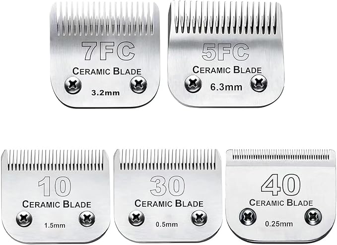 Dog Grooming Clipper Replacement Blades Compatible with Andis Pet Clipper/Oster A5/Wahl KM Series Dog Clipper,Ceramic Blade & Stainless Steel Blade(10+30+40+5FC+7FC)