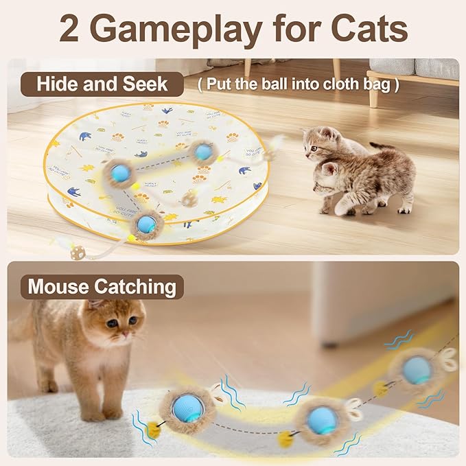 Interactive Cat Toys, Smart Rolling Ball in Play Mat, Automatic Speedy Moving Ball for Indoor Exercise, Motion Activated Pet Balls for Hide and Seek Mouse Catching Game (Blue)