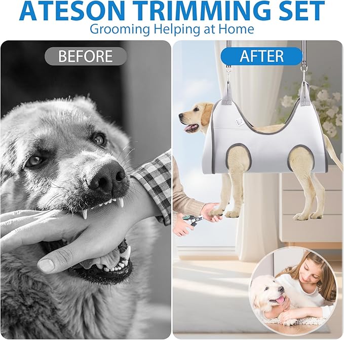 Pet Grooming Hammock Harness for Small Dogs & Cats Nail Trimming, Dog Sling for Cutting Nails, Dog Hanging Holder Hanger with Nail Clippers, Nail File, Scissors