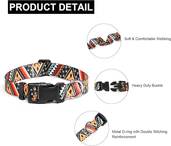 Mercano Adjustable Dog Collar - Special Design Patterns, Soft Nylon Comfortable Durable Pet Collar for Small Medium Large Dogs (M, Ethnic Gold)