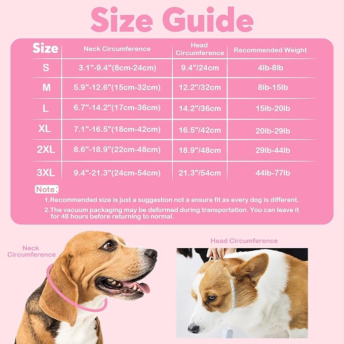 IDOMIK Dog Recovery Collar, Waterproof Soft Dog Cone After Surgery, Comfy Protective Elizabethan Collar Alternative for Dogs Cats, Adjustable Pet Neck Donut Cone Anti-Licking Biting Wounds,Rose,XL
