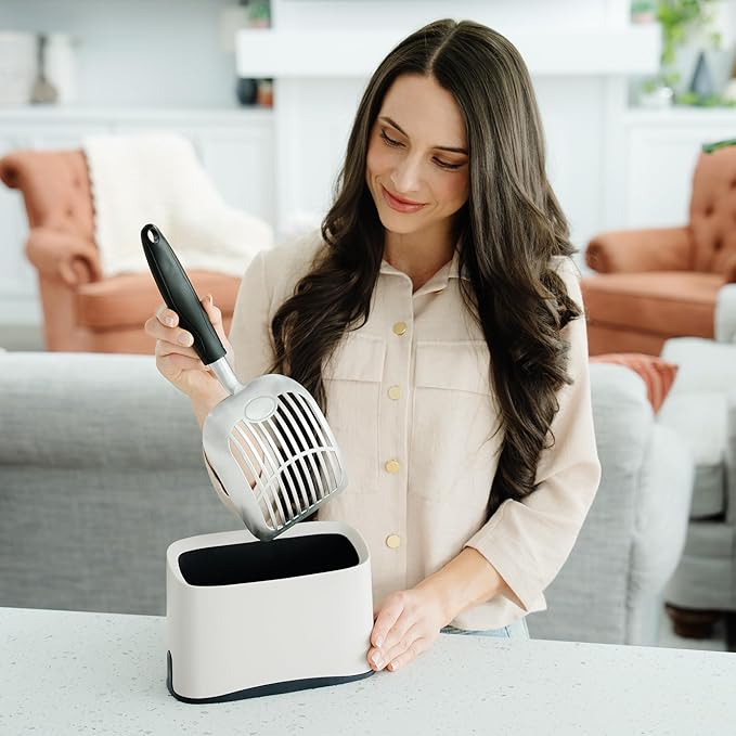 Heavy Duty Full Metal Cat Litter Scoop with Holder - Speed Sifter Litter Box Scooper Captures All Clumps - Kitty Litter Sifting Shovel Comfy Handle - Cat Scooper Includes Litter Bags & Non-Slide Clip