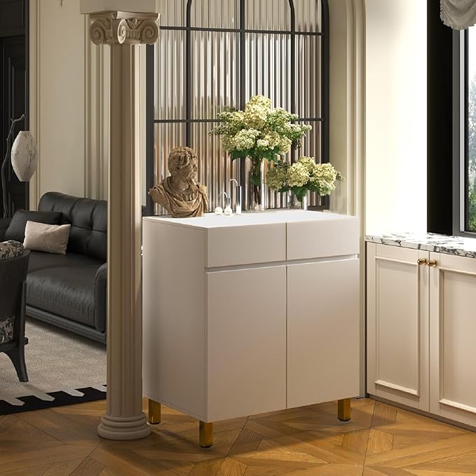 Large/Tall Litter Box Enclosure, Modern Wooden Litter Box Furniture for XL Litterbox with Drawer as Sideboard Cabinet (White)