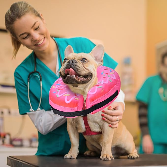Katoggy Inflatable Dog Cone Collar for Dogs After Surgery, Soft Adjustable Blow up Donut Dog E-Collar for Small Medium Large Dog and Cats,Pink Donut