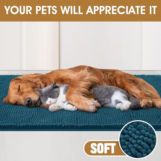 IM HOME Extra Large 60" x 36" Teal Blue Dog Door Mats for Muddy Paws, Chenille Absorbent Dog Mat, Non Slip Heavy Mud Mat for Dogs, Soft Pet Bed Mat for Entryway, Mud Paws, Inside Floor