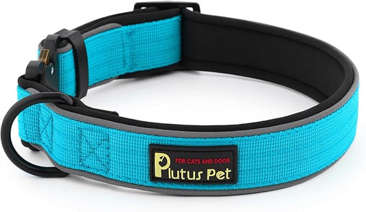 Plutus Pet Tactical Dog Collar, Reflective, Adjustable Heavy Duty Dog Collar, Soft Padded and Comfortable, for Small Medium and Large Dogs (Cyan, XL)