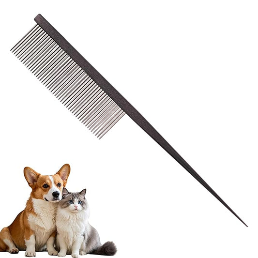 Grooming Pet Comb Rat Tail Dematting Cat and Dog Comb，Rounded Ends Design for Safe Tangle Removal, Hairstyling, Massage，Loose Hair Removal，Prevent Irritation，Fluffing Paws,Face,Tail,Remove Tear Stain