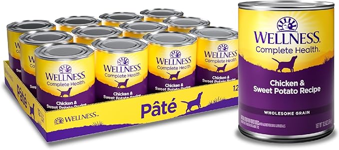 Wellness Complete Health Natural Wet Canned Dog Food, Chicken & Sweet Potato, 12.5-Ounce Can (Pack of 12)