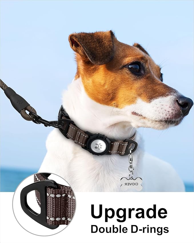 TagME Airtag Dog Collar,Waterproof Reflective Pet Collar with Airtag Holder,Soft Padded and Double D-Rings for Small Dogs,Brown