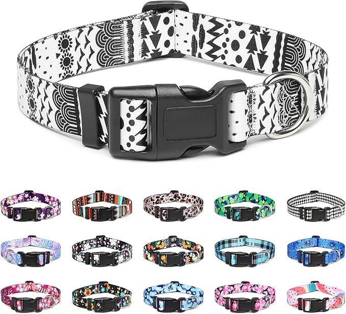 Mercano Adjustable Dog Collar - Special Design Patterns, Soft Nylon Comfortable Sturdy Pet Collar for Small Medium Large Dogs (L, Black White B)