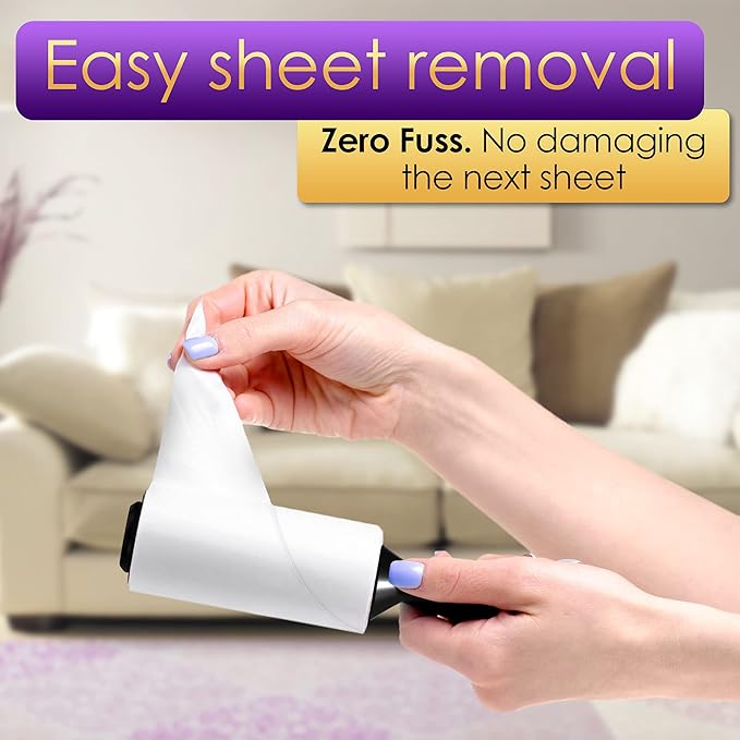 Lint Rollers Pet Hair Value Pack of 450 Sheets / 5 Refills, Sticky Roller Pet Hair, Lint Remover Dog Hair, Cat Hair, Fuzz, Animal Fur, Large Lint Removal Roller Clothe, Couch, Furniture. Stick Roller