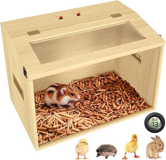 24" Hamster Cage, Top Opening Lockable Roof Door Gerbil Cage, Dwarf Hamster Cage with Hygrometer, Mice and Small Animal Habitat, Chewproof Syrian Hamster Enclosure, (Wooden, 24" L x 16" W x 16" H)