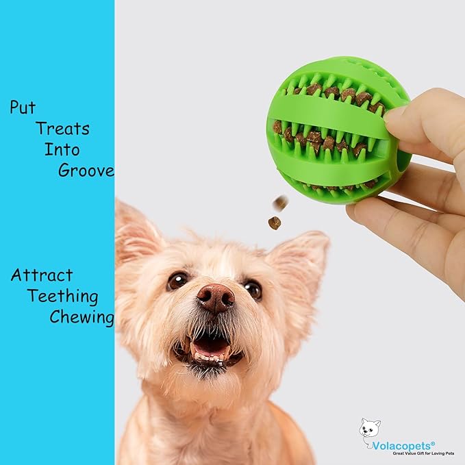 Dog Puzzle Toy, Treat and Dental Balls, Interactive Treat Dispensing Toy for Dogs, Durable Puppy Toys for Teething Small Dogs, Rubber Teeth Balls, Slow Feeder, 2-Pack (Medium Large)