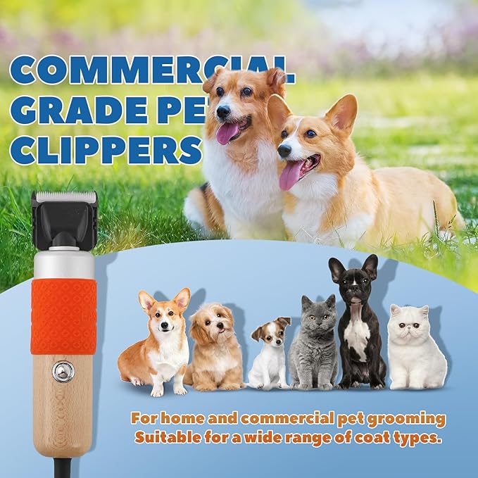200W Pet Grooming Clippers for Thick Heavy Coats, 2000-6000rpm Stepless Speed Control & 10ft Power Cord, Low Noise< 50db, Dog Trimmer Kit with Extra Detachable Blade & 2 Limit Combs of 4 Sizes