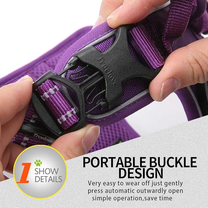 Truelove No Pull Dog Harness with Easy Control Handle and 2 Leash Attachments,Reflective Adjustable Pet Vest