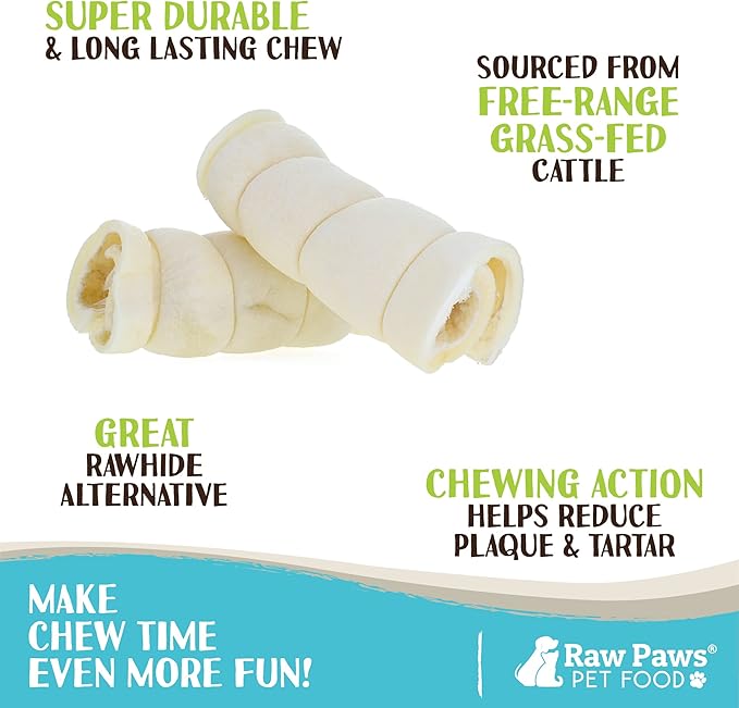 Raw Paws Beef Cheek Rolls for Dogs - 6 inch (4 Pack) - Packed in USA - Free-Range, Rawhide Alternative Dog Chews - Retriever Rolls for Small to Large Breeds