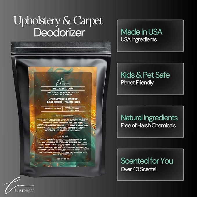 Volcanic Glow Carpet Freshener Powder Refill 36 oz | Powerful Odor Eliminator for Home | Upholstery Deodorizer | Carpet Deodorizer | Pet Urine | Cat Litter Box | Volcano Fragrance