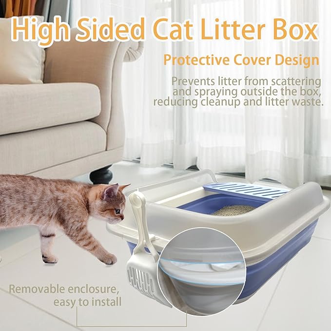 Collapsible Kitten Litter Box, Open Small Cat Litter Box with High Side Shallow Kitten Litter Pan Anti-Splashing Waterproof Low Entry Travel Litter Pan with Falling Sand Pedal