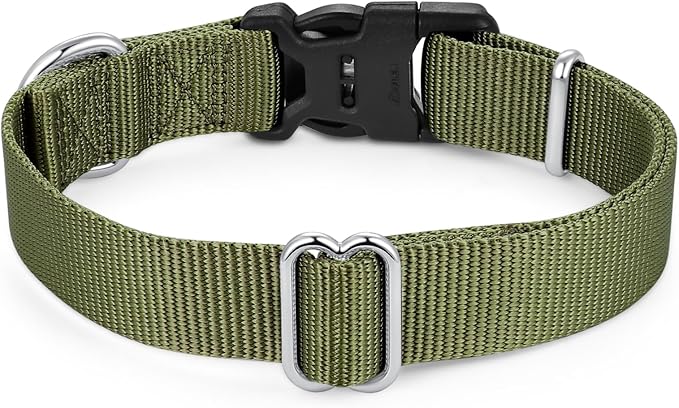 Mikivery Nylon Dog Collar with Quick Release Buckle Soft Adjustable Sturdy for Small Medium Large Dogs Military Green,M