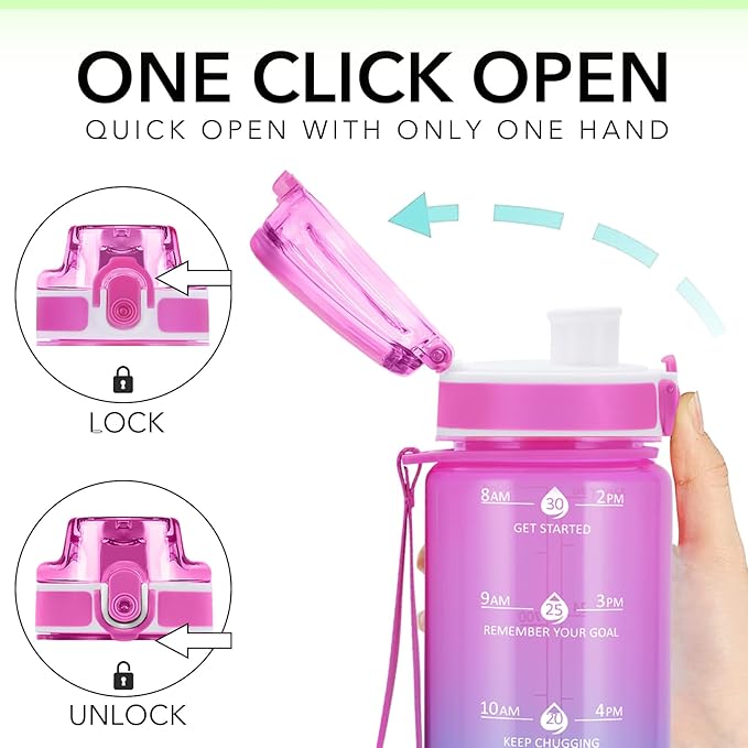 32oz Motivational Water Bottles with Time Marker & Fruit Strainer, Transparent Gradient Color Water Bottle with Times to Drink, Leakproof & BPA Free, Reusable Bottle with Strap (No Straw)