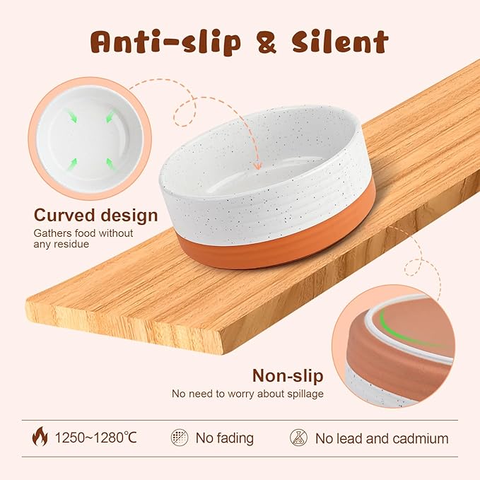 SPUNKYJUNKY Ceramic Elevated Dog Bowl Set with Acacia Wood Stand for Food and Water for Small Medium Sized Dog (28.74 OZ, White and Reddish Brown)