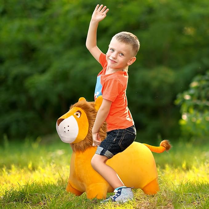EVERICH TOY Lion Bouncy Horse, Inflatable Plush Hopping Toy, Bouncing Animal Hopper for Toddlers, Fun Ride-On Toy for Kids 18 Months-6 Years, Indoor & Outdoor Play, Great Gift Boys Girls
