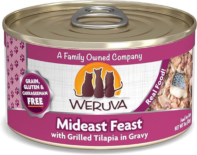 Weruva Classic Cat Food, Mideast Feast with Grilled Tilapia in Gravy, 3oz Can (Pack of 24)